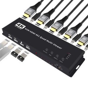 KVM 4x1多查看器开关4K 4进1出无缝四路多查看器视频切割分段式切换器，适用于4 PC - Product Image 1