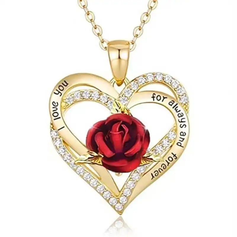 Ross-border-collar de diamantes de imitación con letras, rosa de amor, regalo