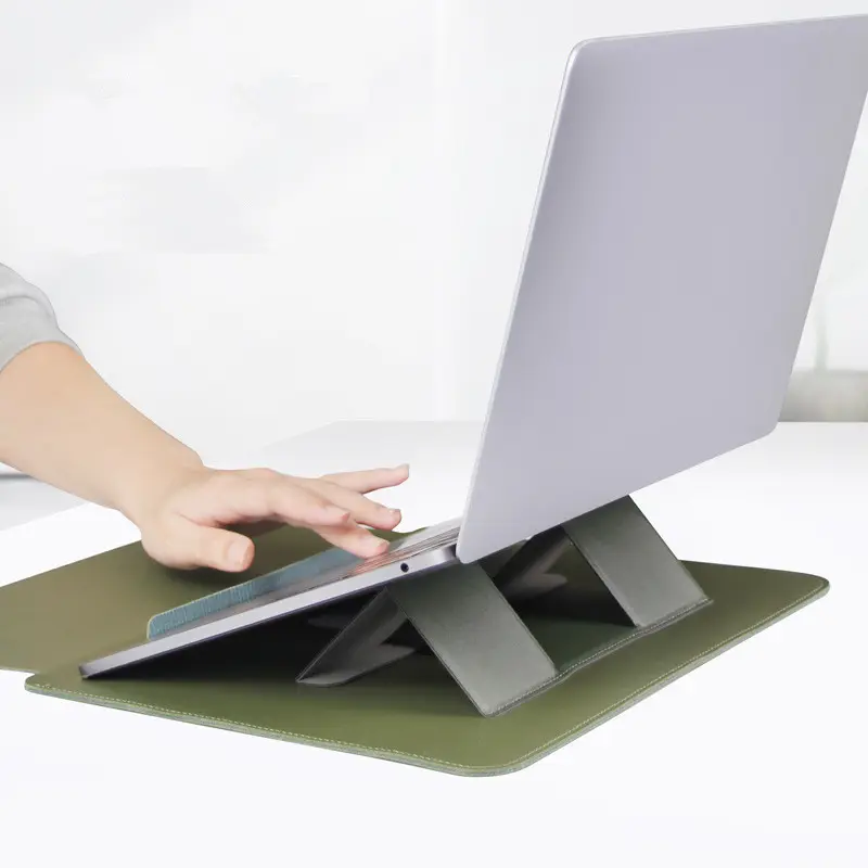 मैकबुक के लिए स्टैंड ब्रीफकेस लैपटॉप बैग केस के साथ थोक पु चमड़ा पोर्टेबल वॉटरप्रूफ बिजनेस कंप्यूटर लैपटॉप आस्तीन