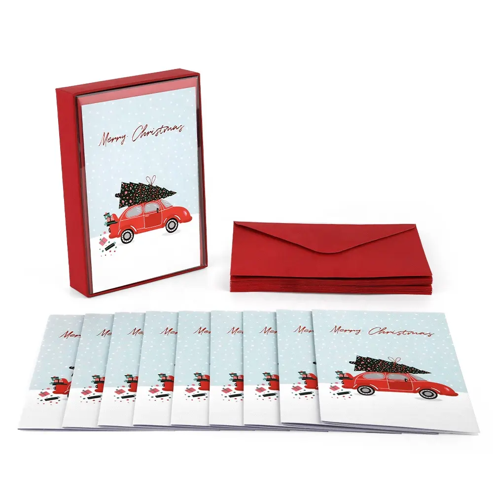 Cartões de envelopes dobráveis para carros, papel impresso personalizado feliz natal, cartões envelopes