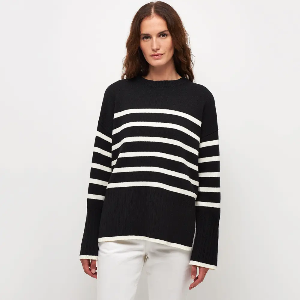 Suéteres vintage europeos de alta moda para mujer, suéter suelto de manga larga a rayas de otoño e invierno de talla grande para mujer 8332