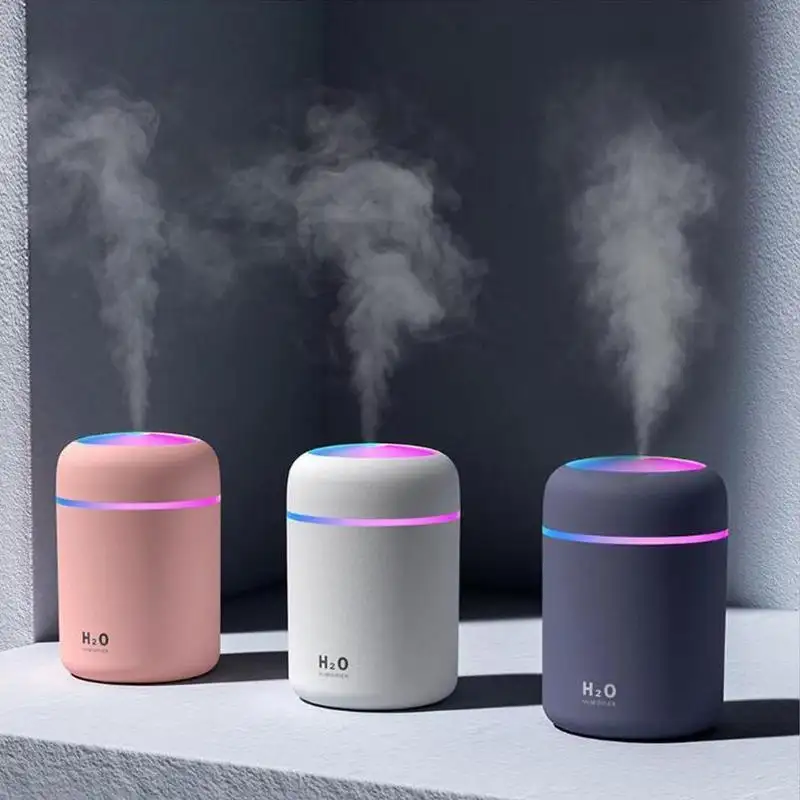 2024 Portable lumière LED mini 300ml h2o humidificateur à brouillard de pulvérisation Double diffuseur d'huile essentielle d'arôme humide humidificateur d'air usb de voiture