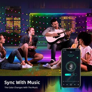 Sincronización de música controlada por aplicación a pilas Fiesta de Navidad multicolor RGB Luces de cadena de hadas inteligentes con control remoto