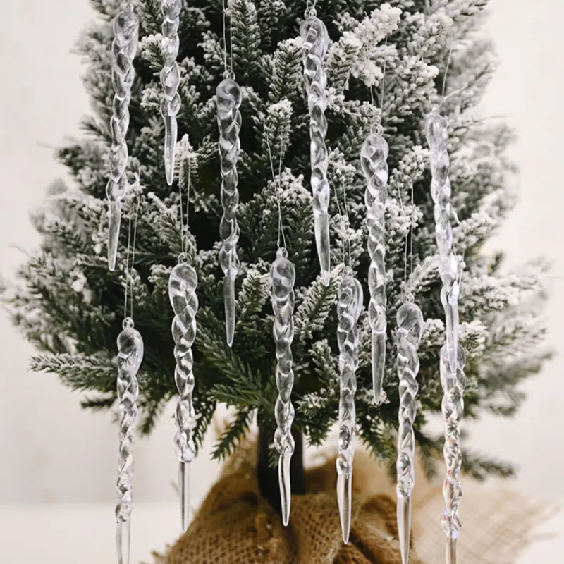 (12Pcs/pack) Christmas Tree Pendant Plastic Transparent Ice Cone Decor Christmas Decorations For Handmade DIY Home Decoration