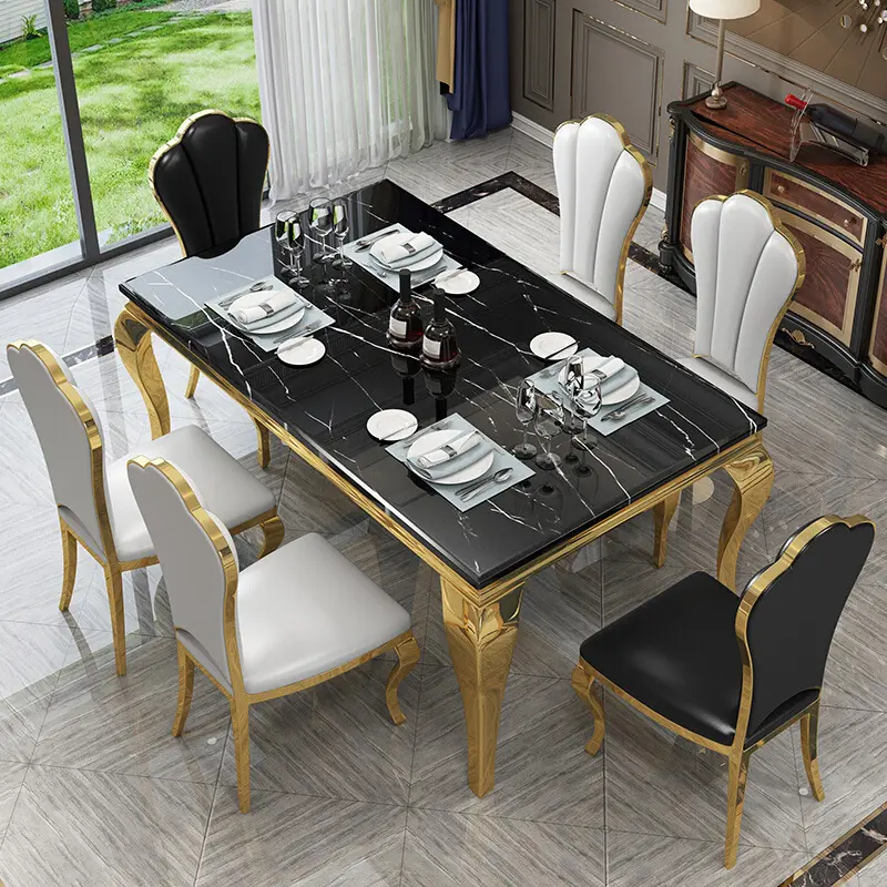 Mesa de comedor de lujo, juego de comedor de mármol moderno, 4, 6 y 8 sillas
