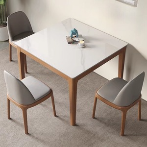 Set Meja Makan Persegi Batu Putih Modern 4 Kursi Meja Dapur dengan Kaki Kayu Perabot Rumah Set Restoran - Product Image 5