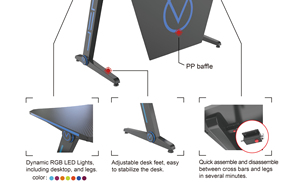 V型安装Z形大尺寸桌面游戏桌电脑桌个人电脑桌，带RGB灯VM-ES02-1 - Product Image 3