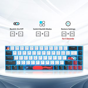 Interruptores personalizados de 68 teclas 60% Gaming LED retroiluminado Teclado mecánico con cable USB Compatible para PC Laptop Tablet