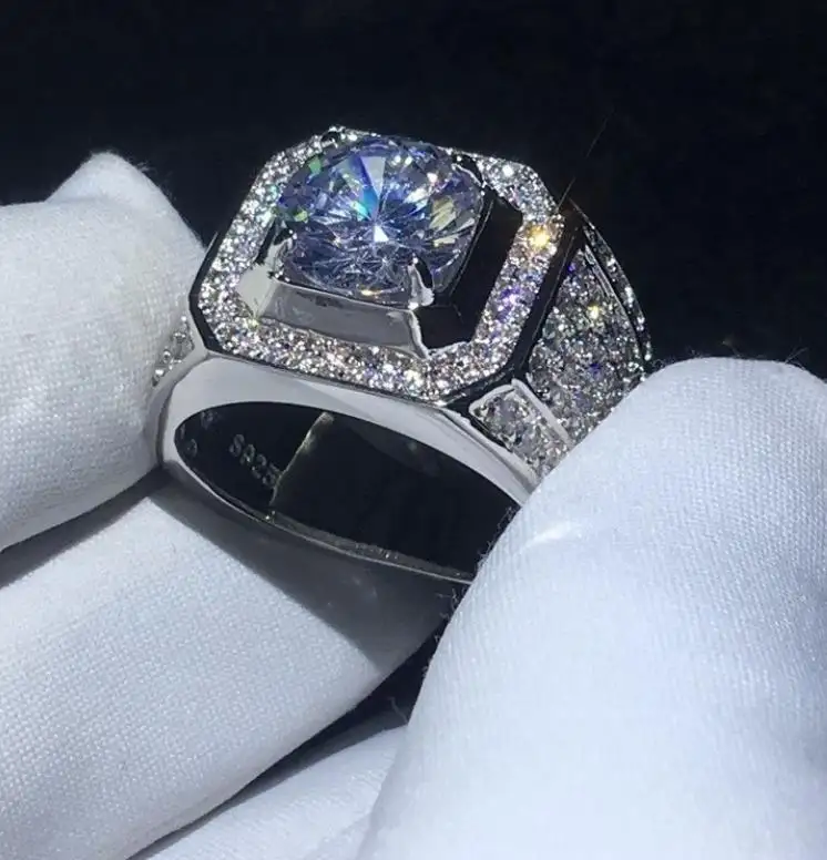 Anello grande da uomo di lusso in argento sterling 925 con gioielli ghiacciati 3ct Lab Diamond D VVS anello Moissanite per regalo