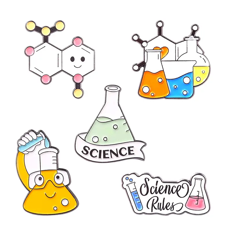 Pin de aleación de la serie de fórmula química, pin de tubo de prueba con dibujos animados