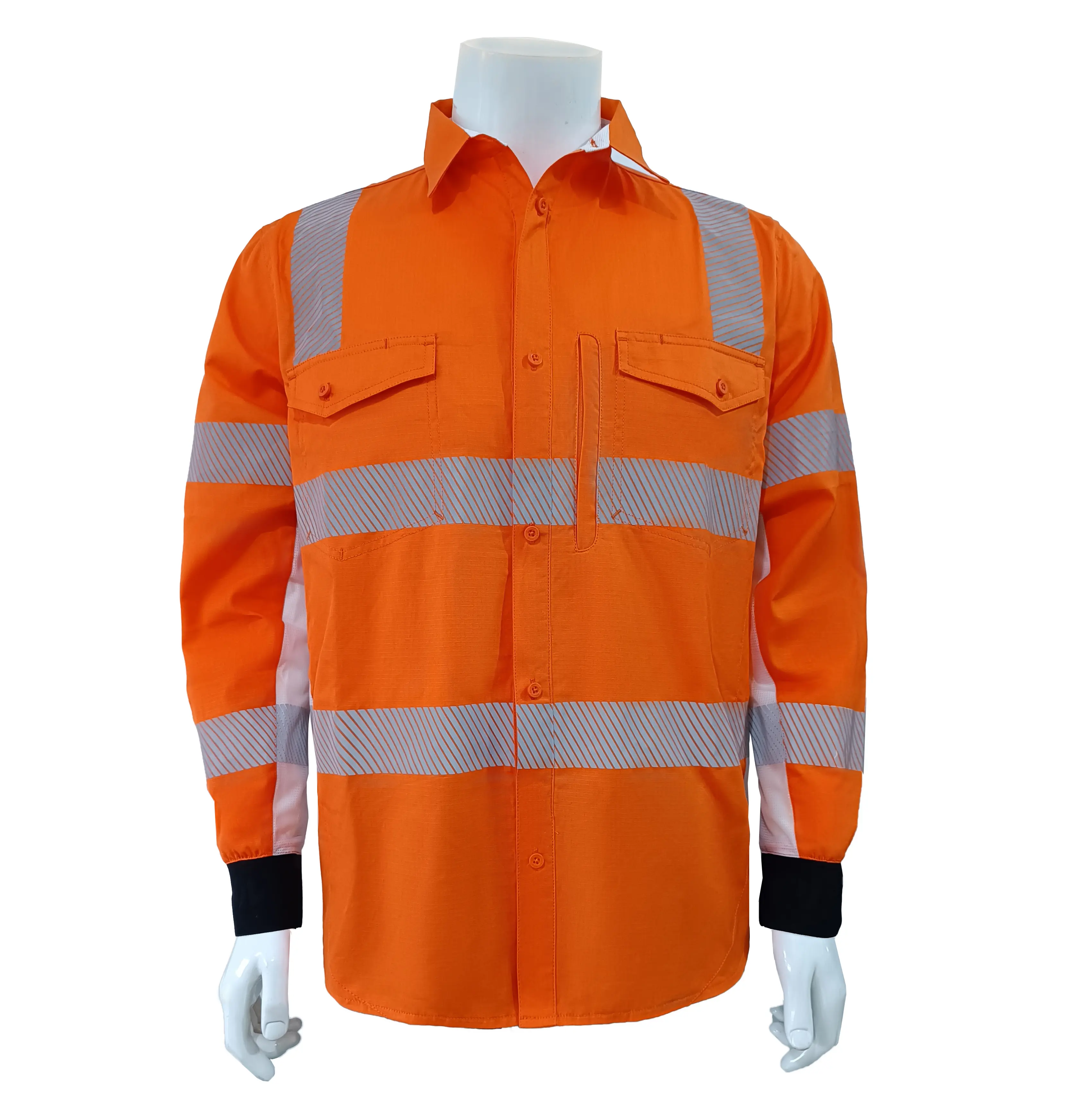 निर्माण कार्य-शर्ट के साथ जिपर प्लेकेट वर्क शर्ट, लंबी आस्तीन के साथ काम की शर्ट पुरुषों के लिए चिंतनशील शर्ट पहनते हैं।