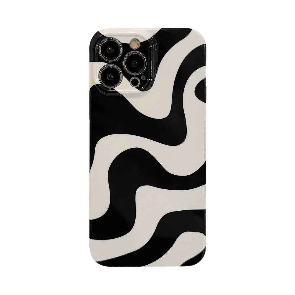Black wave pattern minimalist stripe film phone protection hard case for iphone 15 pro 14 plus 13 12 pro max 11 X XS MAX