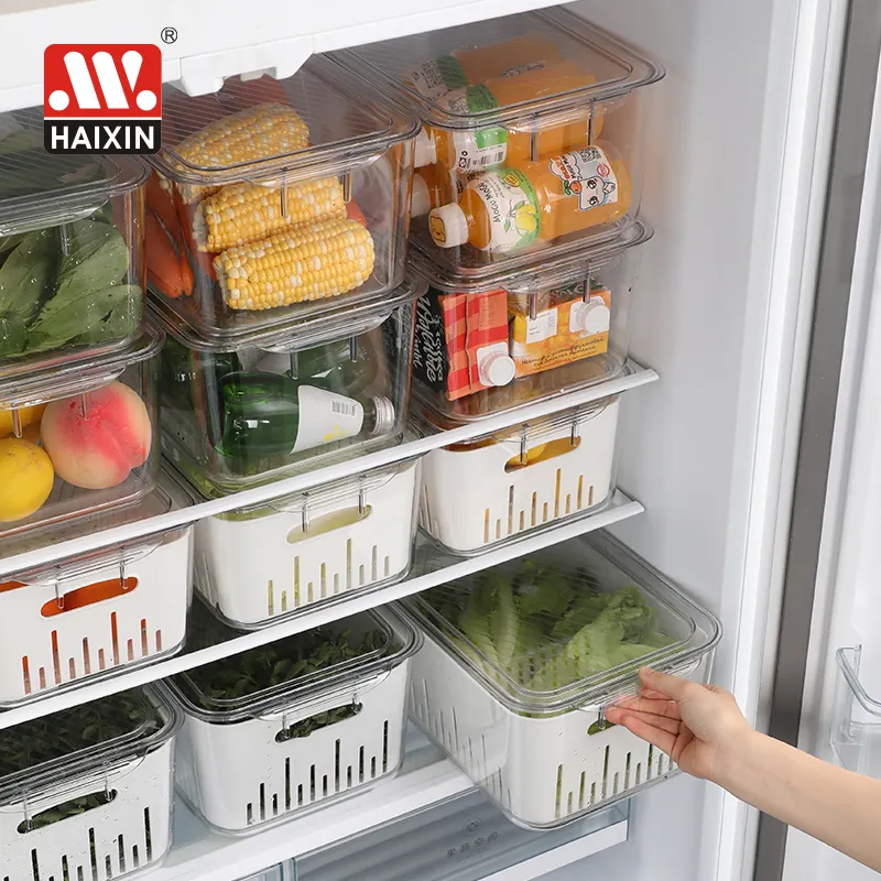 Stackable tủ lạnh Organizer rõ ràng nhựa tủ lạnh Thùng tổ chức cho nhà bếp lưu trữ thực phẩm container Crisper hộp với giỏ