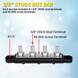 <strong>250A</strong> Terminal Block Power Distribution <strong>Busbar</strong> 4X 3/8&quot; Post(M10) 3X #8 Screw Terminal Block Connector - Product Image 3