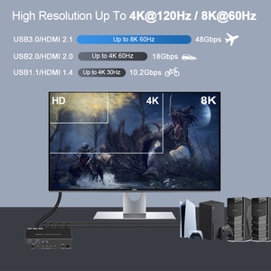 4x1 HDMI 8K KVM Switcher <strong>4</strong> in <strong>1</strong> Out Audio Video Converter Support Atmos Soundbar SPDIF Toslink Audio Remote Control ARC - Product Image 2
