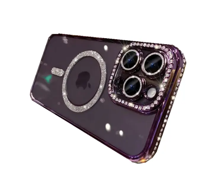 Custodia magnetica trasparente con diamante glitterato di lusso per iPhone 11 12 13 14 15 Pro Max Plus Cover di ricarica Wireless per paraurti
