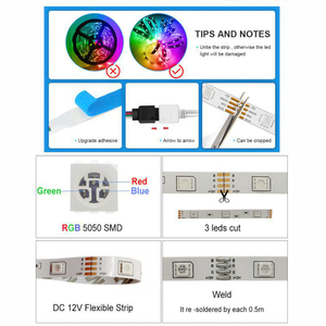 ホリデーLEDスマートホームRgbライトストリップ12VWifi Tuyaアプリコントロール5メートルマルチカラーLED 5050rgbLEDストリップ - Product Image 3