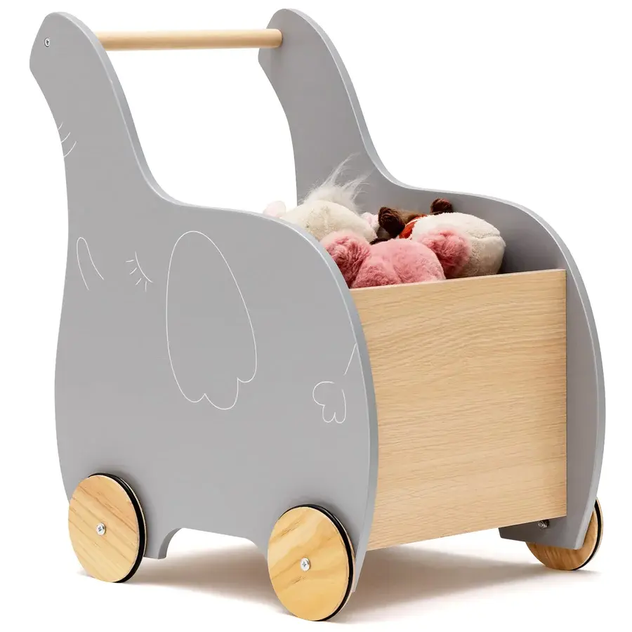 Andador de aprendizaje para bebés 2 en 1 con ruedas, carro de madera para niños, juguete de empuje y tracción para niños pequeños, andador de bebé con marco de madera