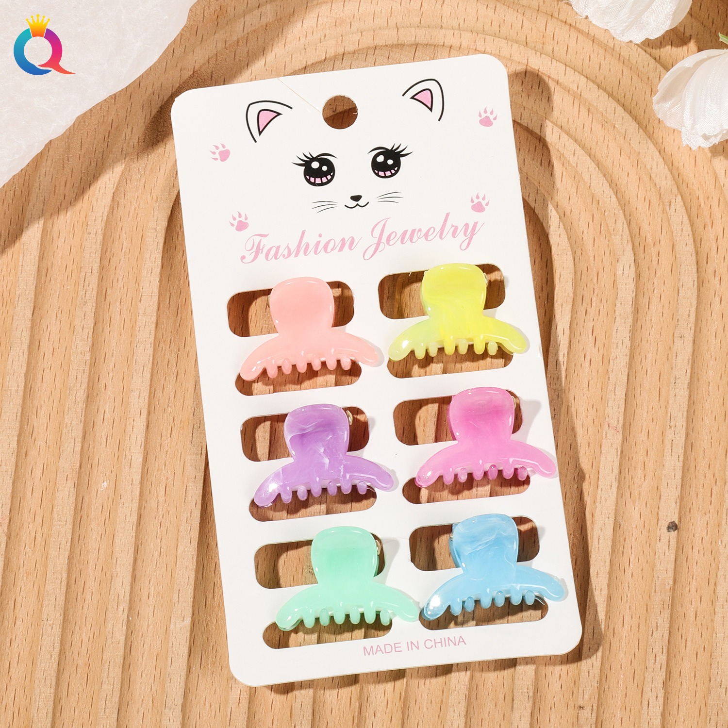Small Size 6pcs Hair Clips - Marble Crescent