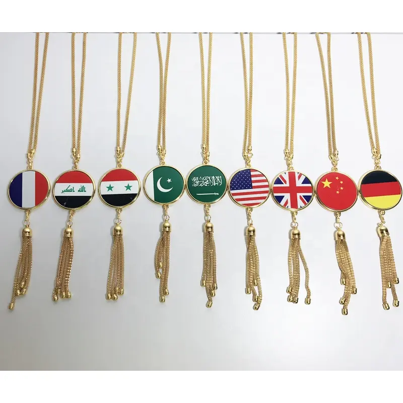 Hot Selling Auto Logo Hanger Dubbelzijdig Vlag Logo Gouden Ketting Hanger Fashion Creative Auto Interieur