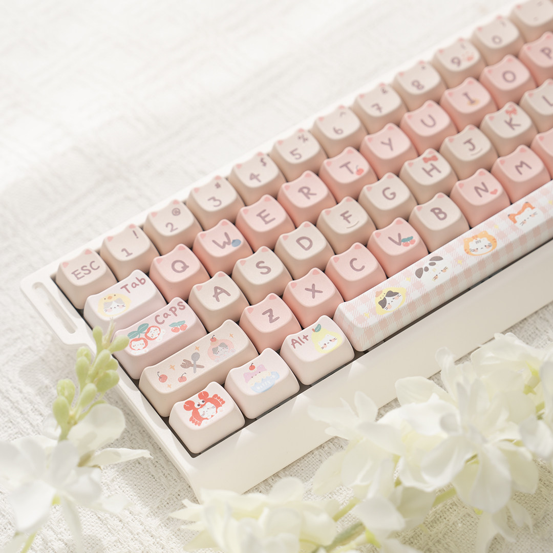 คีย์บอร์ด White-M68 + คีย์แคป MAO Pink Cat