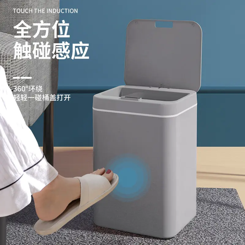 سعة كبيرة، صندوق قمامة بلاستيكي ذكي آلي، صندوق قمامة غير لمس مع غطاء مرحاض المطبخ لتخزين النفايات للاستعمال مرة واحدة