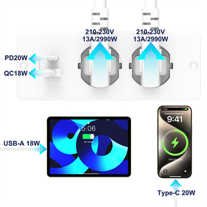 白色桌面电源插座2路插头桌面电源板电源插座，带Usb C Pd 20W 2m延长线13A - Product Image 3