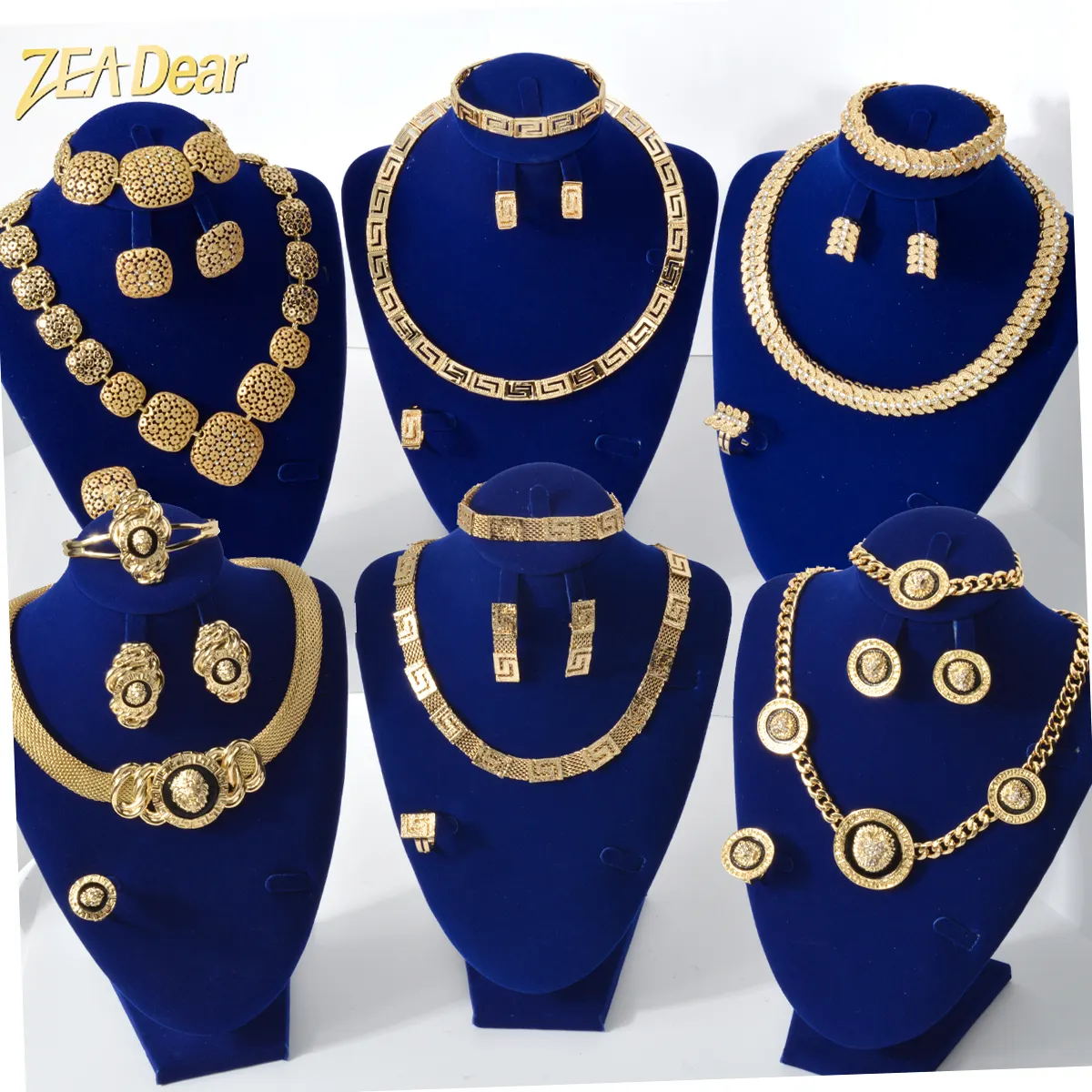 Zeadear-Conjunto de joyería de lujo de cobre, collar, pulsera, pendientes, anillo, cuatro conjuntos de joyería