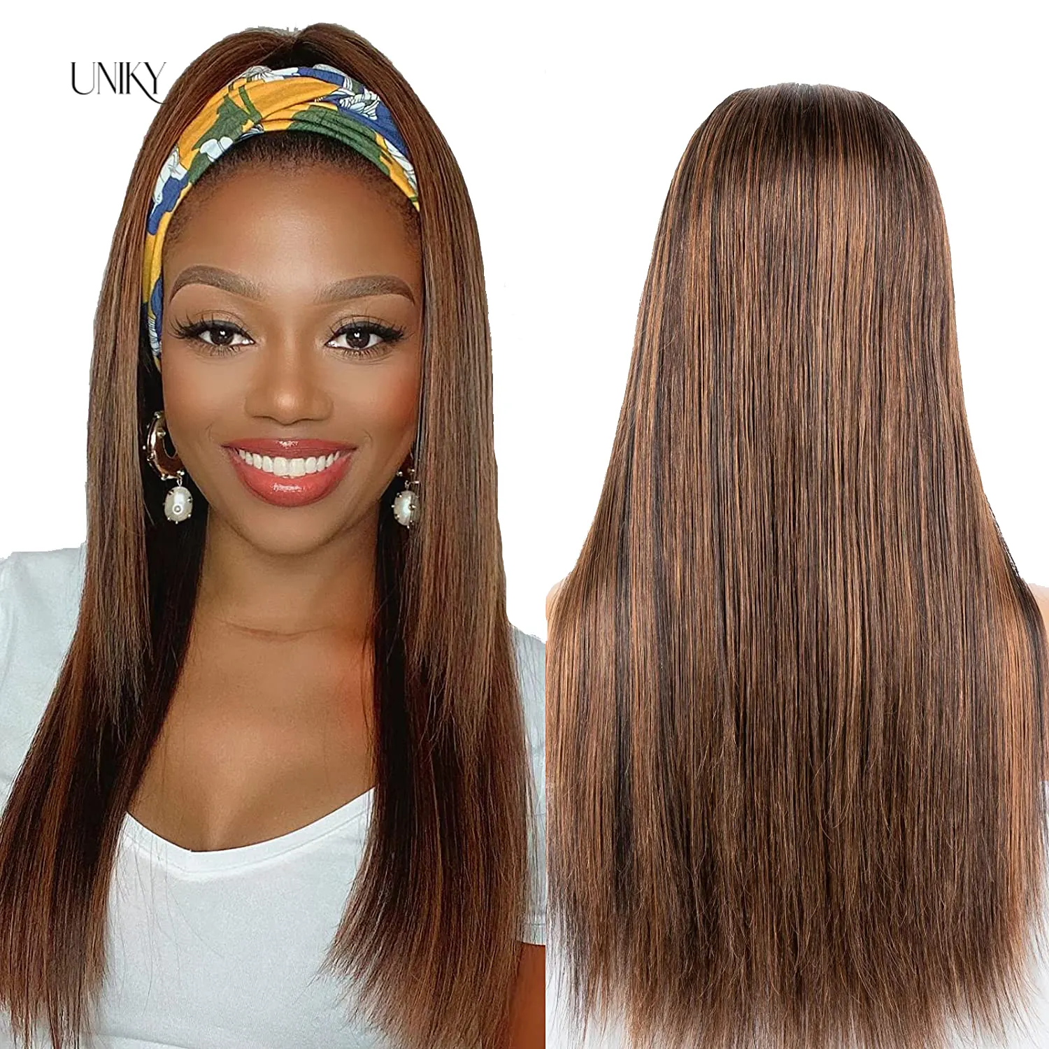 Uniky хайлайтер головная повязка человеческие волосы парики прямые малайзийские волосы парики для черных женщин Омбре цветные человеческие волосы парики Remy