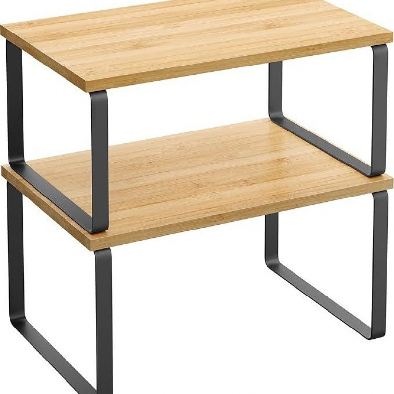 Bamboo and wood color, black iron frame two-piece set