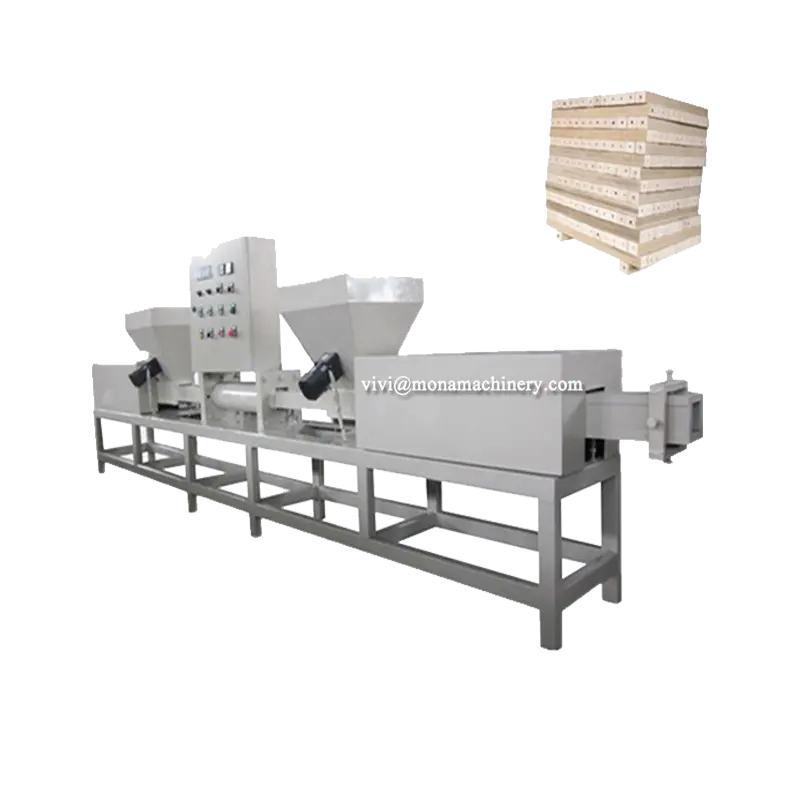 Extrusora de prensa en caliente para madera, fabricante de bloques de palés de 2 cabezales