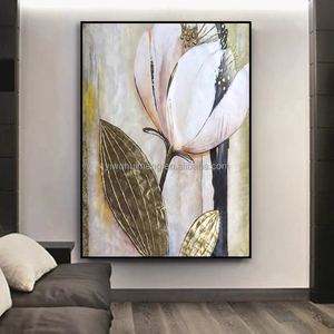 Basit tasarım sanat çiçek doku büyük boy yeni tasarım manzara, modern soyut resim altın yaprak sanat - Product Image 4