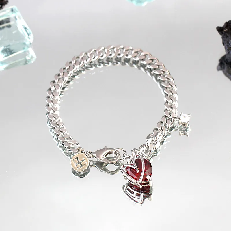 Pulsera de cristal con corazón para mujer, brazalete de cristal a granel con abalorio