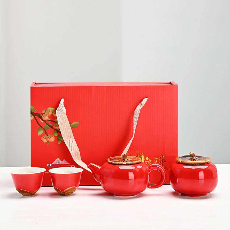 Caja Roja Caquis Felices - 2 Tazas