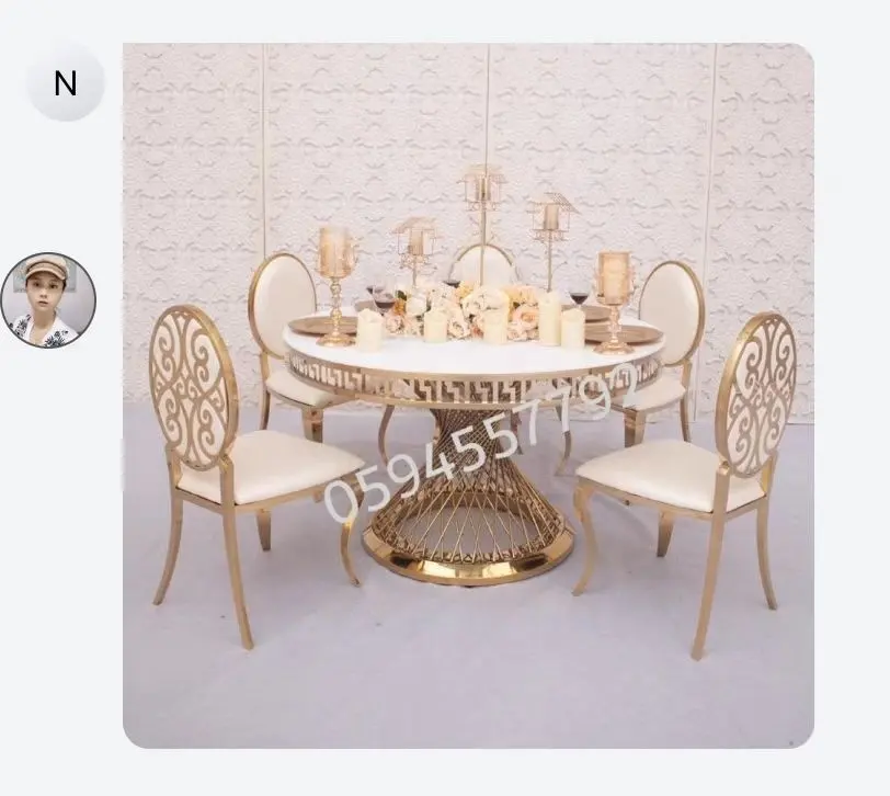Commercio all'ingrosso di hotel di lusso in acciaio inox oro banchetto tavolo da pranzo