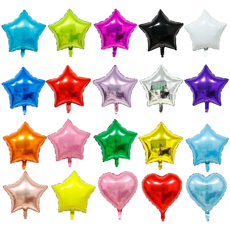Balon Aluminium Bintang Dekorasi Pesta Raksasa Helium Udara Tiup Besar 18 Inci Biru Emas Merah Muda Perak Hati Balon Foil Mylar