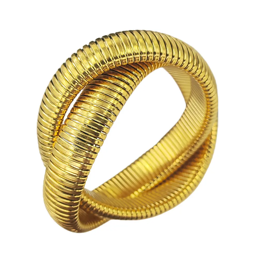 Precio al por mayor Pulsera de piel de serpiente Encantos Elástico Doble anillo Cadena de acero inoxidable Brazalete de serpiente Pulsera