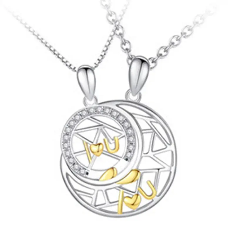 Collier de couple pendentif étoile lune circulation cadeau saint valentin en argent sterling 925