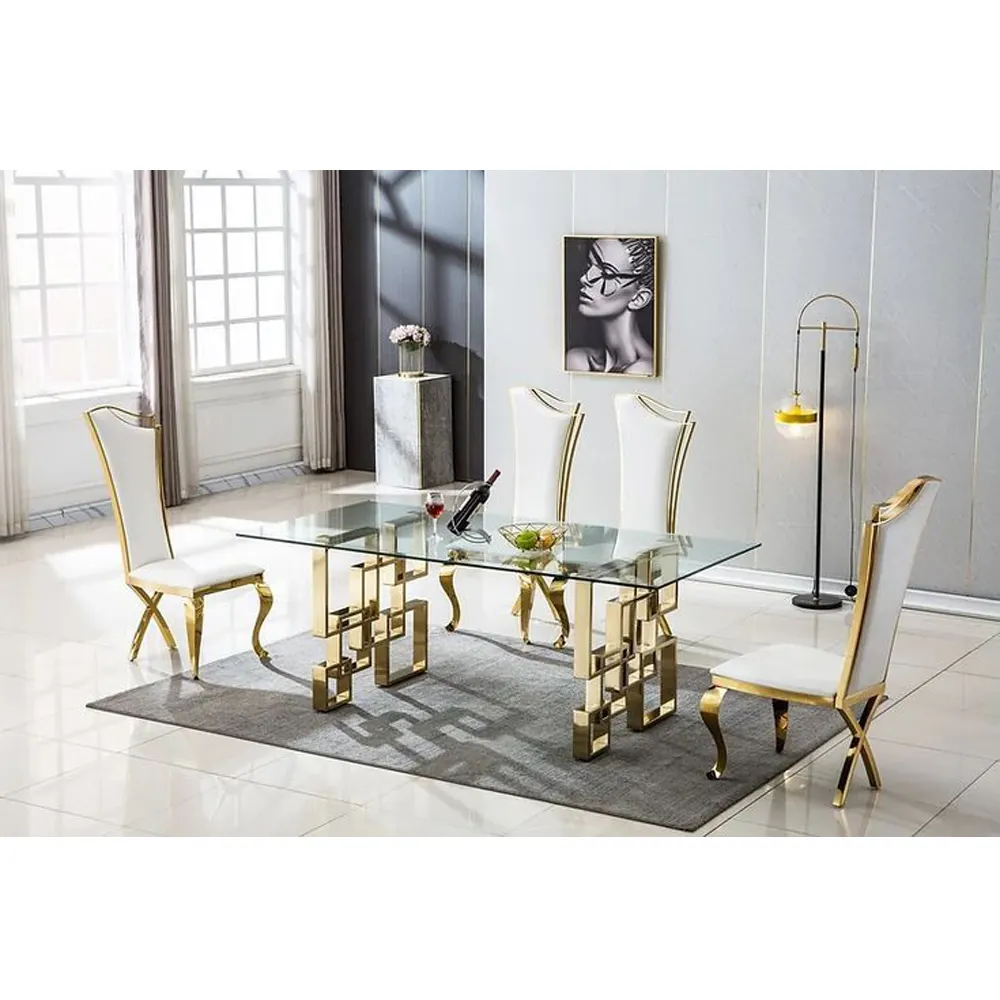 Mobili casa oro acciaio inox tavolo da pranzo base in vetro tavolo da pranzo tavolo da pranzo di lusso per la casa