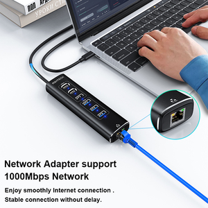 RSHTECH Powered 7 Ports USB 3.1/3.2 Gen 2 USB 3.0 Typ C Hub 7 in 1 Rj45 Netzwerk adapter Computer-Docking station für Laptop-PC - Product Image 3