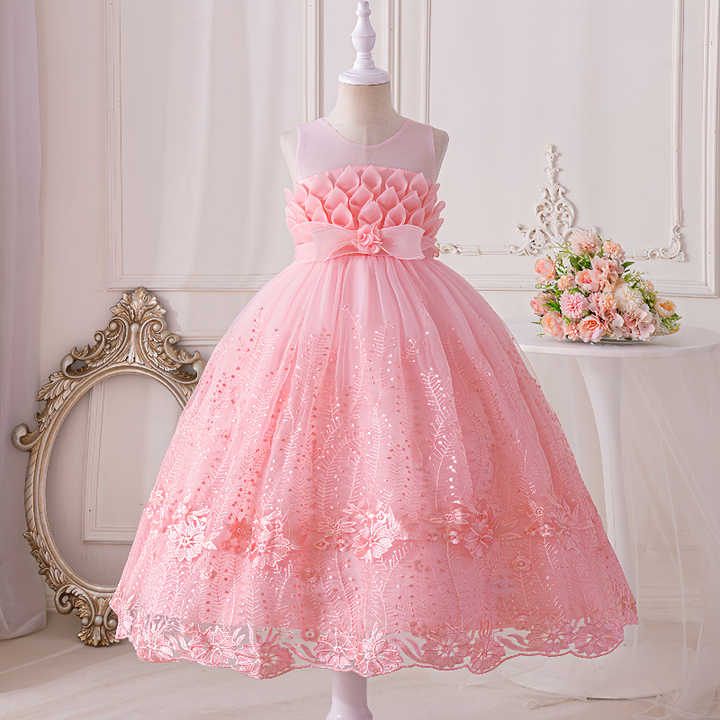 New Popular Toddlers Birthday Wedding Teenagers Frocks Kids Party Dress Baby Flower Girls' Dresses With Pattern