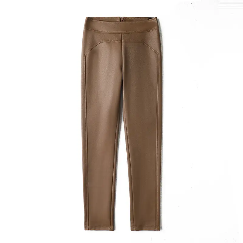 Reliable Quality Simple High Waist Straight Style Casual Custom Women Genuine Leather Pants China Manufacture