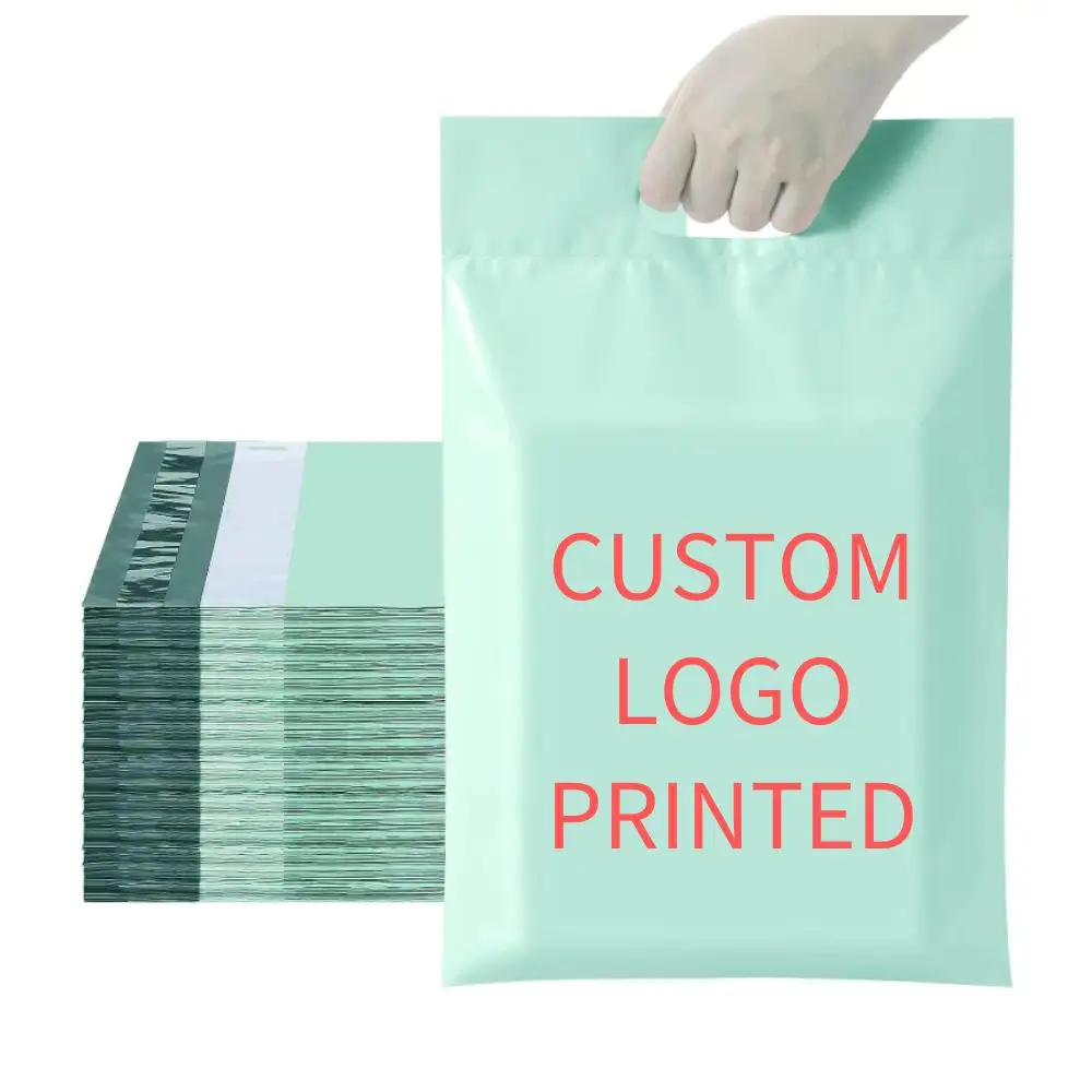 Экологически Чистая пластиковая почтовая курьерская сумка с индивидуальным логотипом, прочная доставка, экспресс-упаковка, перерабатываемая полиэтиленовая почтовая сумка с ручкой
