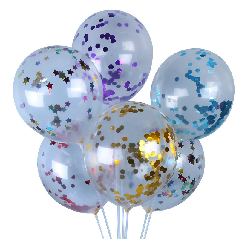 2023 12 Zoll 2,8 g Latex-Transparenter Ballon metallischer goldener Konfetti-Ballon mit roten blauen und silbernen Konfetti