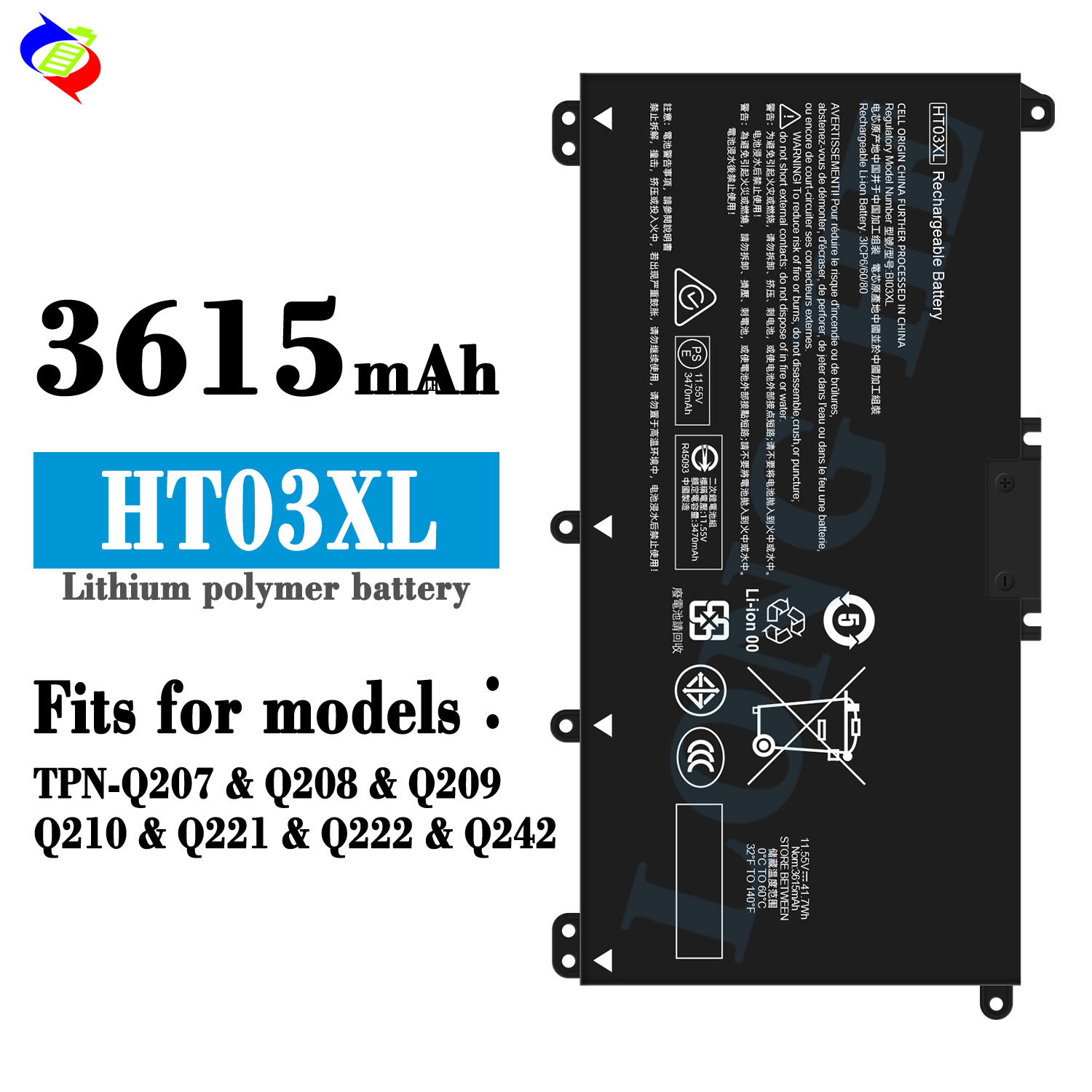 pour HP TPN-Q207 Q208 Q209 Q210 Q221 Q222 Q242