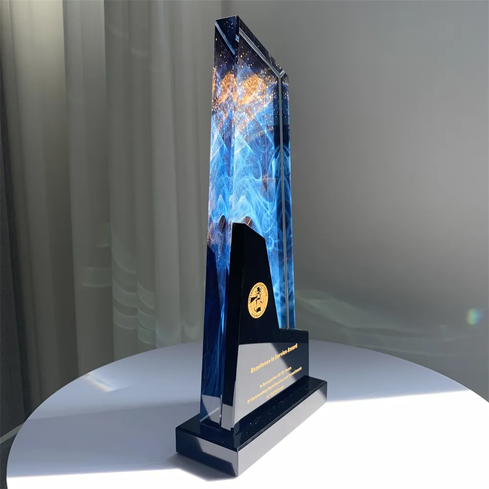 Trofeo de cristal de impresión 3d personalizado, trofeo de oficina, trofeo de cristal de mármol para regalo de negocios, venta al por mayor