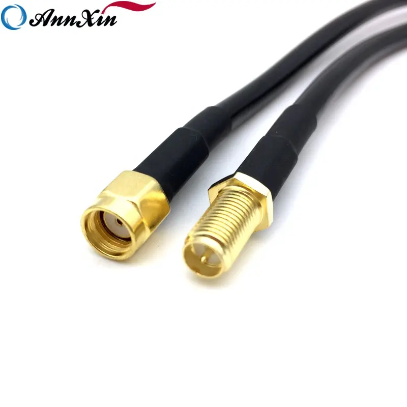 OEM de alta calidad de baja pérdida, 50 Ohm, 24K chapado en oro RP SMA macho a RP SMA conector hembra Rohs RG58 U RF Cable Coaxial Cable