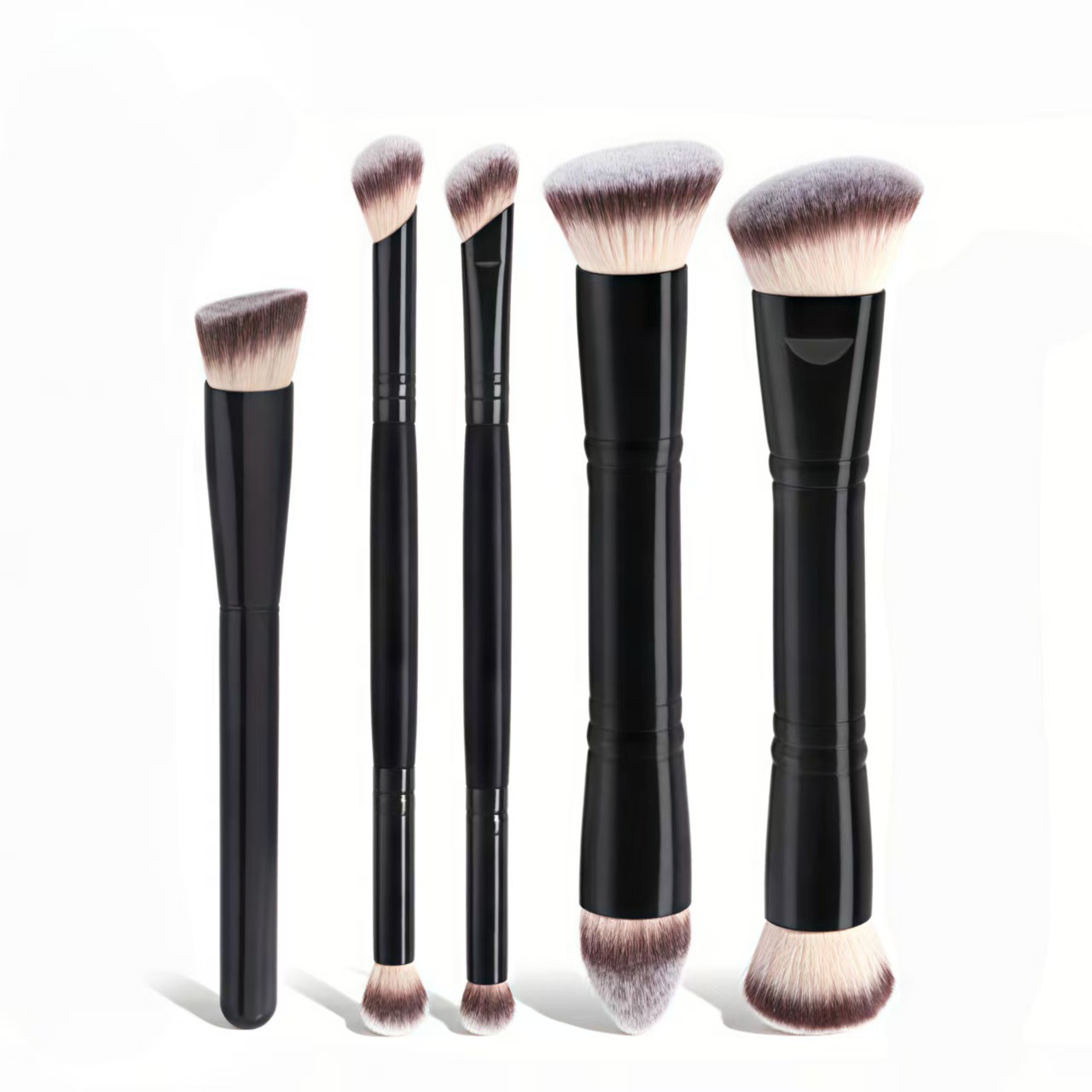 5 brochas de maquillaje de doble cabezal - triclon negro