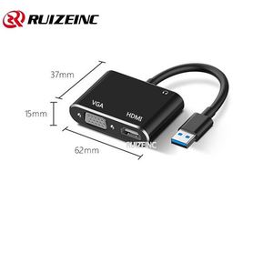 Convertidor de video de alta definición USB3.0 a HD + VGA USB 1 en 2 a puerto dual La misma salida con audio - Product Image 3