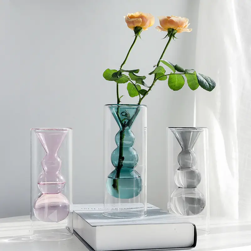 Florero de vidrio transparente, tubo rojo de prueba, nórdica ins net, venta al por mayor, difusor de aroma floral, florero de vidrio transparente
